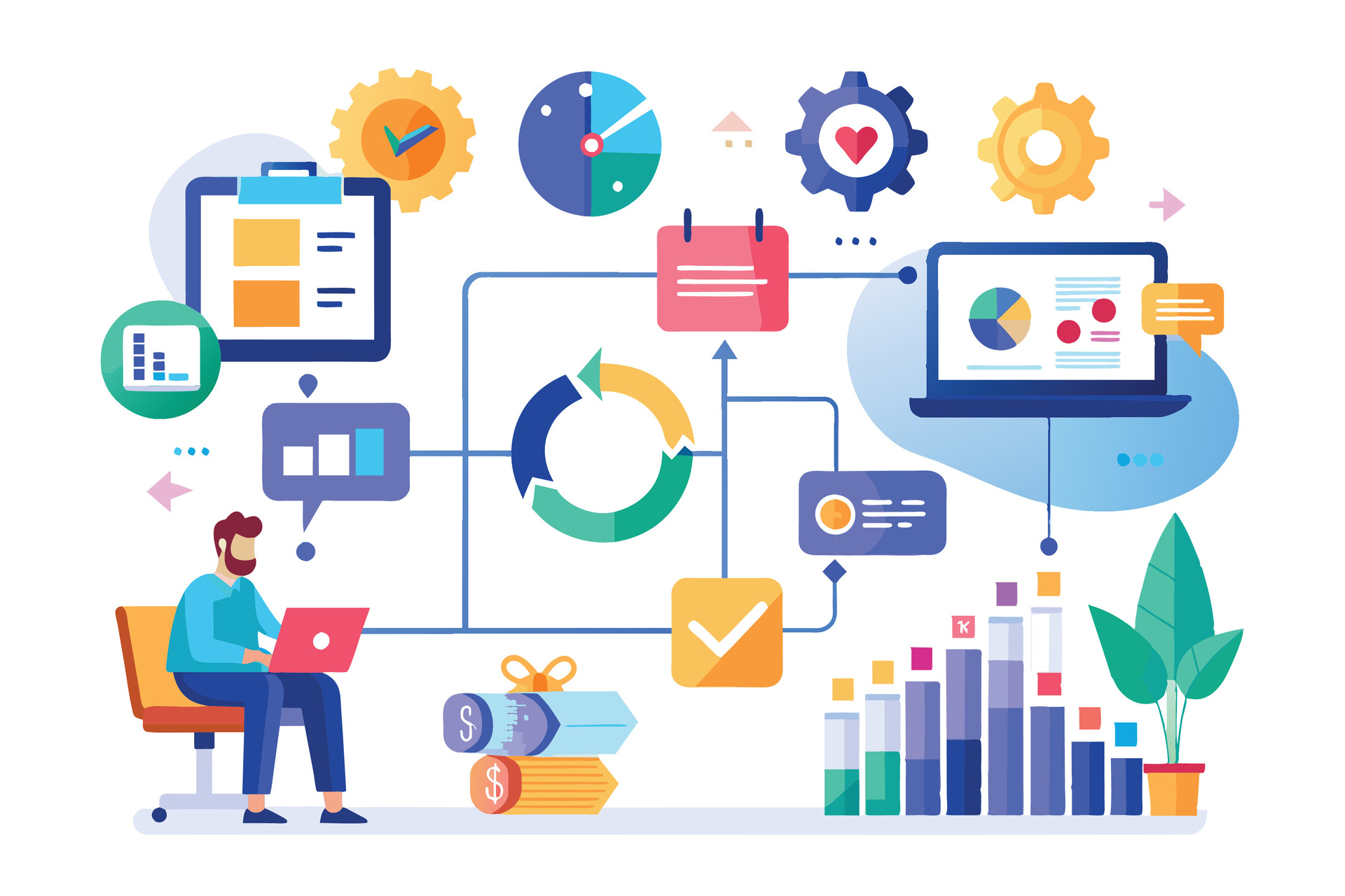 vecteezy a man sits at a desk analyzing data and business metrics 47783635